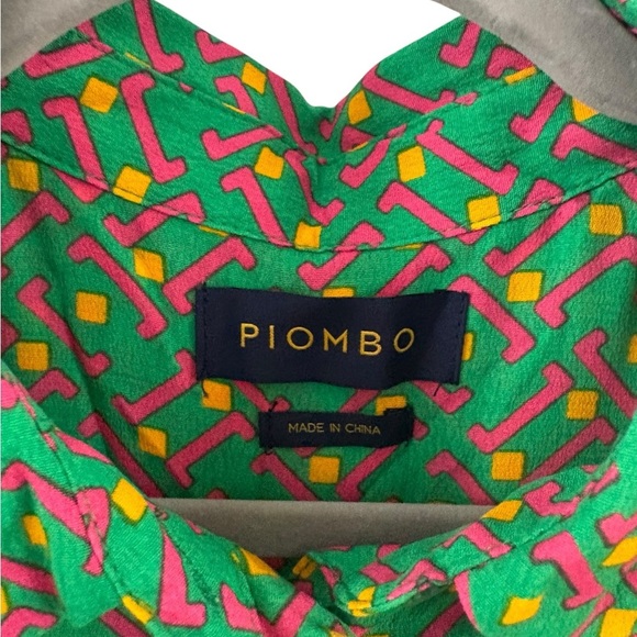 Piombo Vibrant Green and Pink Button Down Shirt - Picture 2 of 5